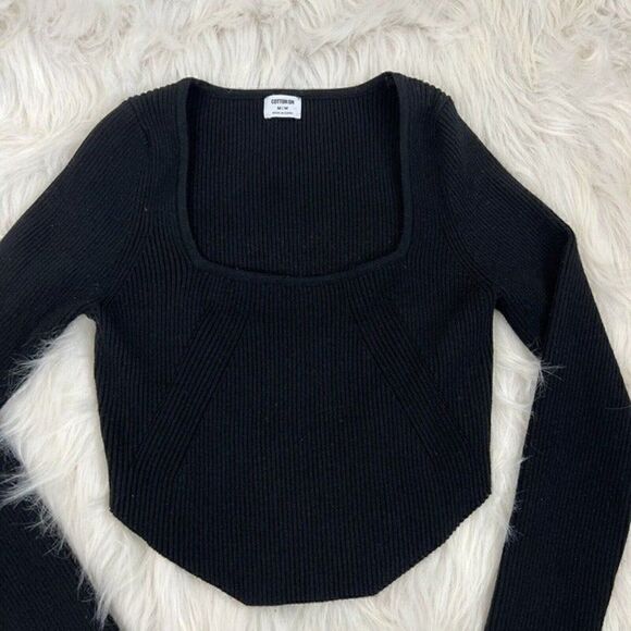 Cotton On Womens Black Rib Knit Corset Long Sleeve Stretch Sweater Top Medium - Picture 3 of 9
